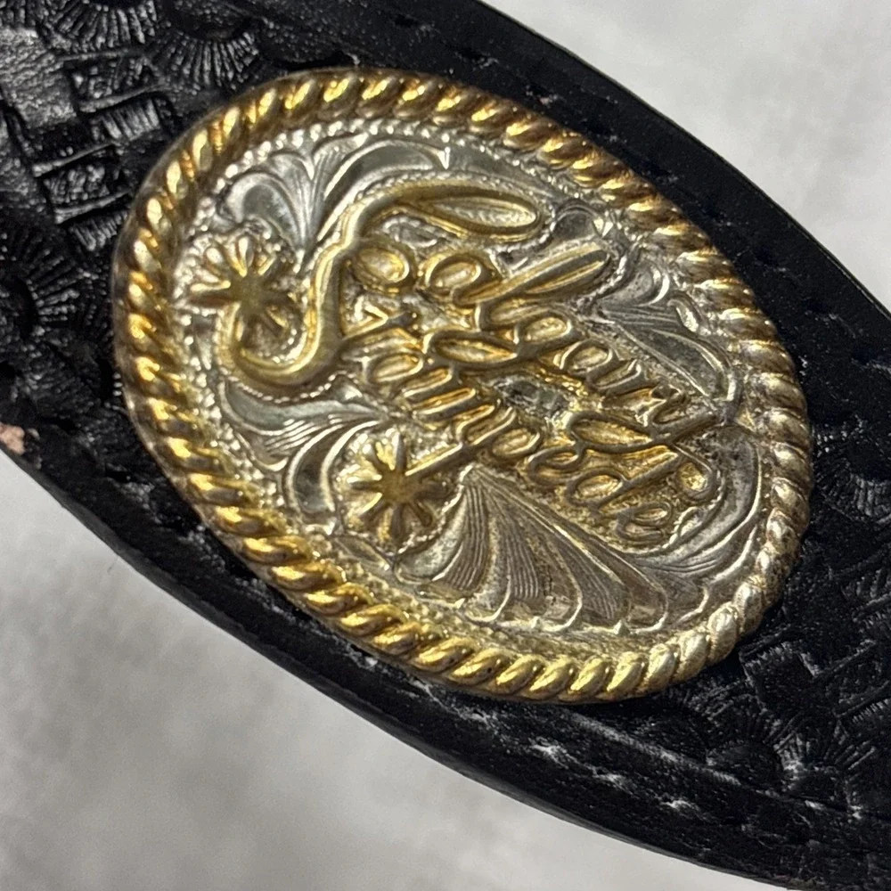 Vtg Scrimshaw Belt & Buckle By Barlow Calgary Stampede Sz 30 Leather